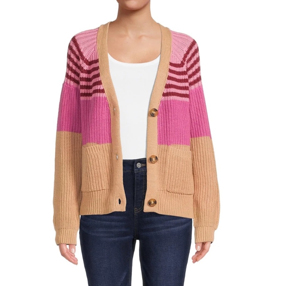 3/$10 Time and Tru Pink and Tan Knit Cardigan Sweater